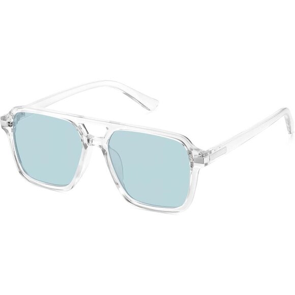 🆕Women Blue Retro Trendy Classic Square Vintage Shade Double Bridge Sunglasses - Picture 1 of 7